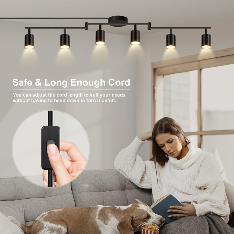 AUQUEE Plug in Track Lighting, LED Track Lighting Fixtures Ceiling, Black 6-Light Kitchen Light Kit, Plug in Wall Light with 14.8ft Power Cord, Rotatable Ceiling Spotlight for Bedroom(GU10 Socket, NO Bulb) - Image 4